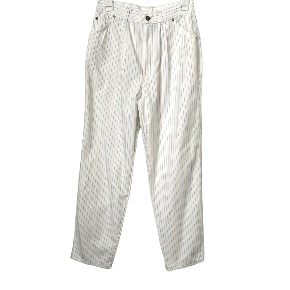 Vintage 80’s Chic h.i.s White Pleated Pants with Pastel Colored Stripes